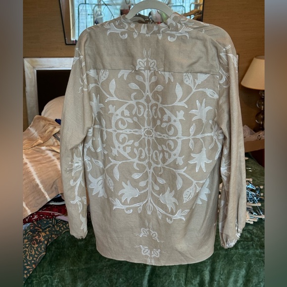 Tan Block Print Tunic Top Small - Picture 2 of 2